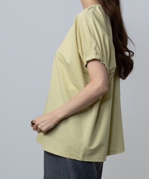 Howdy Marie（ハウディ―マリー）の「Howdy Marie ハウディーマリー 制菌加工 サラリ冷感 ギャザーデザインTシャツ（Tシャツ/カットソー・レディース・イエロー系その他/ホワイト/チャコールグレー/ブラウン・M/L/S/XL）」の6枚目の写真