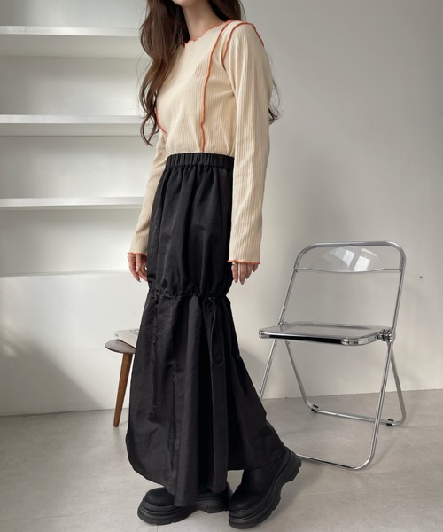 Ada.（エイダ）の「2WAY着用可能♪ ウエストゴム ドロスト ティアード シャカスカート（スカート・レディース・カーキ/ブラック・FREE）」の15枚目の写真