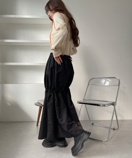 Ada.（エイダ）の「2WAY着用可能♪ ウエストゴム ドロスト ティアード シャカスカート（スカート・レディース・カーキ/ブラック・FREE）」の18枚目の写真