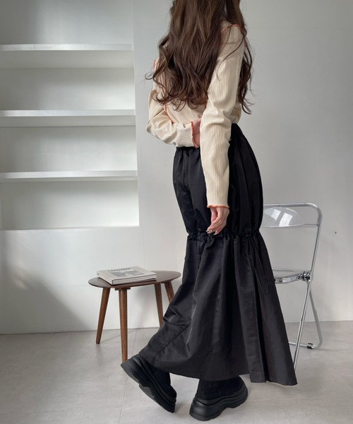 Ada.（エイダ）の「2WAY着用可能♪ ウエストゴム ドロスト ティアード シャカスカート（スカート・レディース・カーキ/ブラック・FREE）」の14枚目の写真