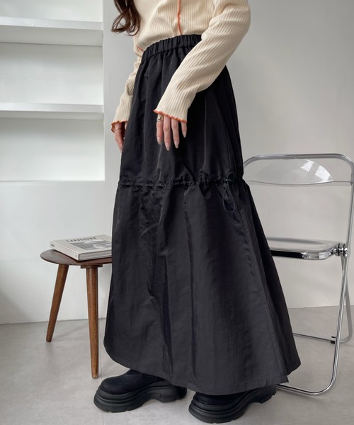Ada.（エイダ）の「2WAY着用可能♪ ウエストゴム ドロスト ティアード シャカスカート（スカート・レディース・カーキ/ブラック・FREE）」の7枚目の写真