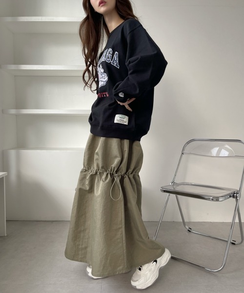 Ada.（エイダ）の「2WAY着用可能♪ ウエストゴム ドロスト ティアード シャカスカート（スカート・レディース・カーキ/ブラック・FREE）」の16枚目の写真