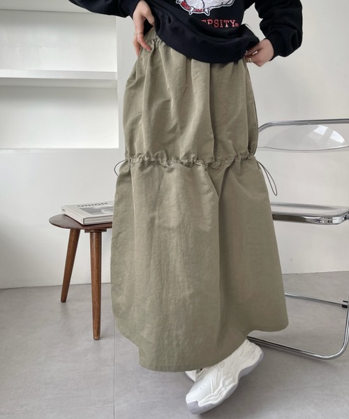 Ada.（エイダ）の「2WAY着用可能♪ ウエストゴム ドロスト ティアード シャカスカート（スカート・レディース・カーキ/ブラック・FREE）」の19枚目の写真