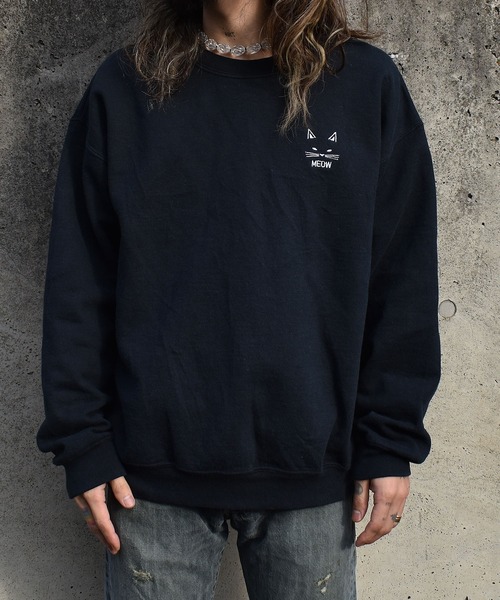 VINTAGE（ヴィンテージ）の「【ヴィンテージ古着】MEOW / ニャー 猫刺繍 クルーネックスウェット（スウェット・メンズ・ブラック・LARGE）」の8枚目の写真
