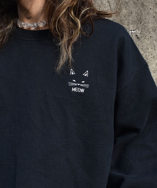 VINTAGE（ヴィンテージ）の「【ヴィンテージ古着】MEOW / ニャー 猫刺繍 クルーネックスウェット（スウェット・メンズ・ブラック・LARGE）」の9枚目の写真