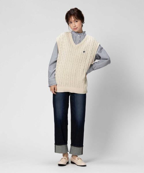 BEVERLY HILLS POLO CLUB(ビバリーヒルズポロクラブ)の「【BEVERLY HILLS POLO CLUB】【別注】ワンポイント刺繍ニットベスト(ベスト・レディース・キナリ/グリーン・フリー)」の9枚目の写真