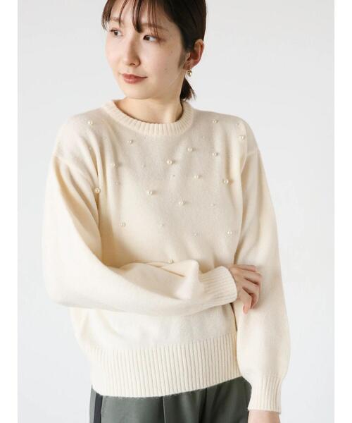 Te chichi TERRASSE(テチチテラス)の「ランダムパールニット(ニット/セーター・レディース・ブルー/グレー/ブラック/オフホワイト・F)」の2枚目の写真