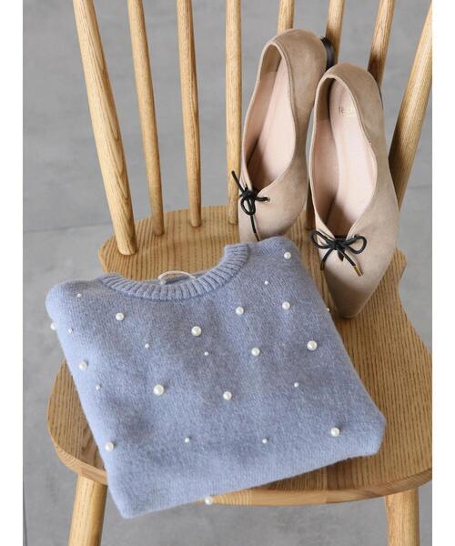 Te chichi TERRASSE(テチチテラス)の「ランダムパールニット(ニット/セーター・レディース・ブルー/グレー/ブラック/オフホワイト・F)」の1枚目の写真