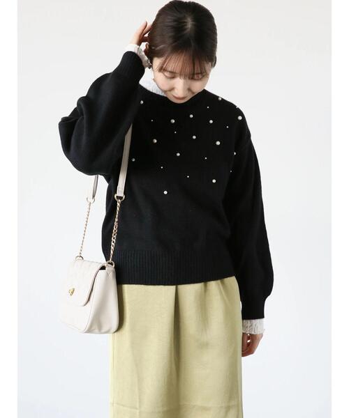 Te chichi TERRASSE(テチチテラス)の「ランダムパールニット(ニット/セーター・レディース・ブルー/グレー/ブラック/オフホワイト・F)」の3枚目の写真