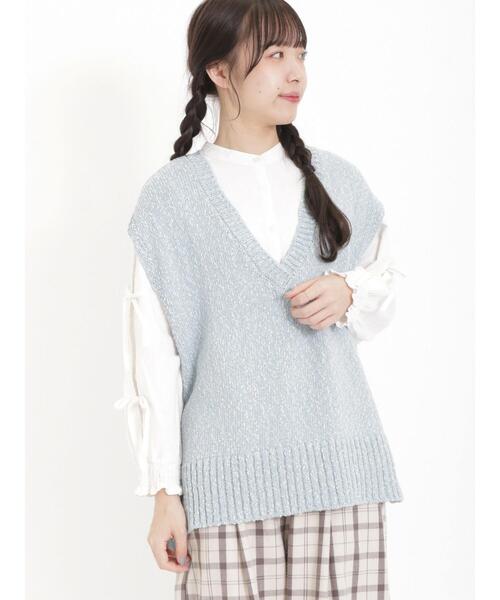 Samansa Mos2（サマンサ モスモス）の「テープヤーンミックスベスト（ベスト・レディース・キナリ/ダークブラウン/サックスブルー/グリーン/ベージュ・F）」の5枚目の写真