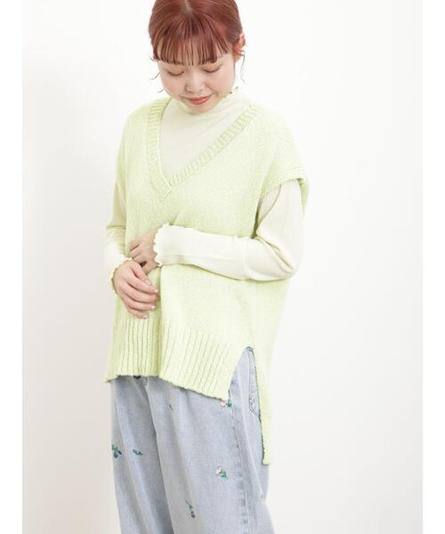 Samansa Mos2（サマンサ モスモス）の「テープヤーンミックスベスト（ベスト・レディース・キナリ/ダークブラウン/サックスブルー/グリーン/ベージュ・F）」の4枚目の写真