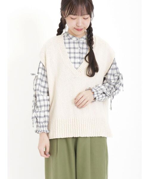 Samansa Mos2（サマンサ モスモス）の「テープヤーンミックスベスト（ベスト・レディース・キナリ/ダークブラウン/サックスブルー/グリーン/ベージュ・F）」の2枚目の写真