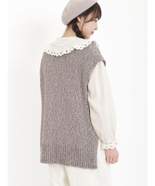 Samansa Mos2（サマンサ モスモス）の「テープヤーンミックスベスト（ベスト・レディース・キナリ/ダークブラウン/サックスブルー/グリーン/ベージュ・F）」の6枚目の写真