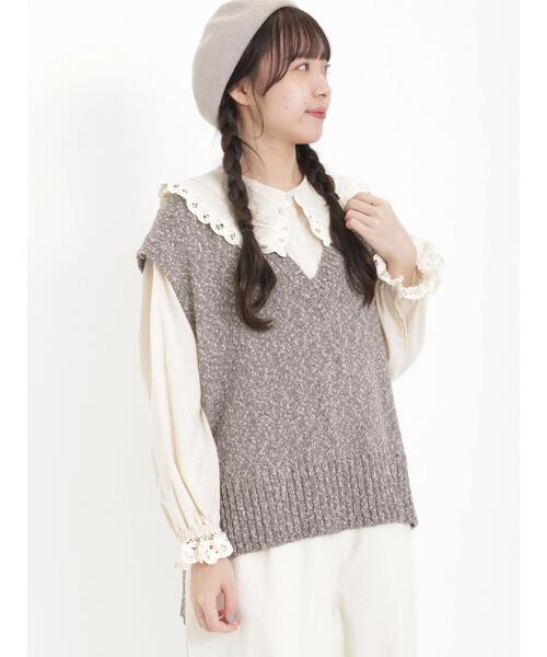 Samansa Mos2（サマンサ モスモス）の「テープヤーンミックスベスト（ベスト・レディース・キナリ/ダークブラウン/サックスブルー/グリーン/ベージュ・F）」の7枚目の写真