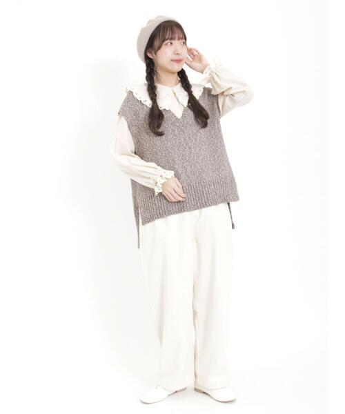 Samansa Mos2（サマンサ モスモス）の「テープヤーンミックスベスト（ベスト・レディース・キナリ/ダークブラウン/サックスブルー/グリーン/ベージュ・F）」の8枚目の写真