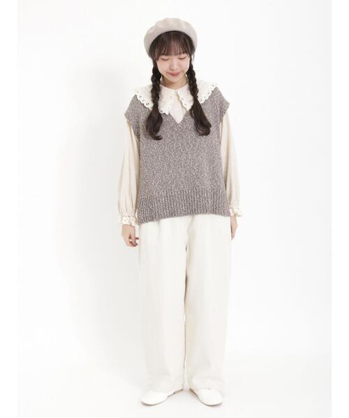 Samansa Mos2（サマンサ モスモス）の「テープヤーンミックスベスト（ベスト・レディース・キナリ/ダークブラウン/サックスブルー/グリーン/ベージュ・F）」の9枚目の写真