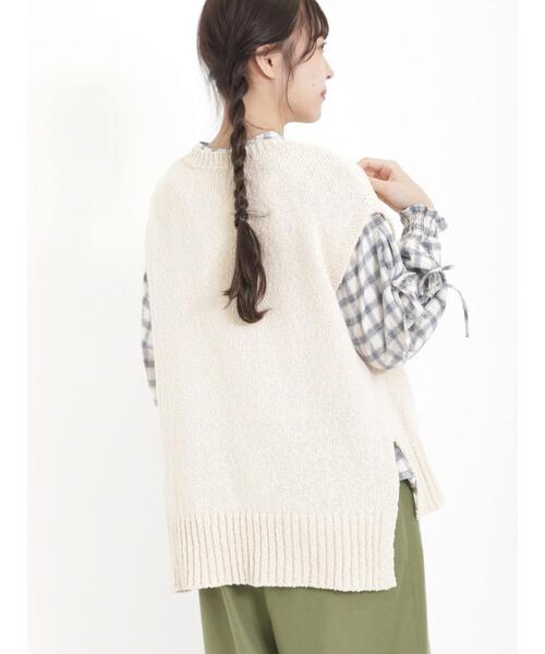 Samansa Mos2（サマンサ モスモス）の「テープヤーンミックスベスト（ベスト・レディース・キナリ/ダークブラウン/サックスブルー/グリーン/ベージュ・F）」の10枚目の写真