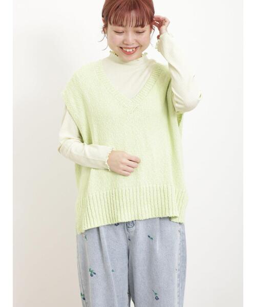 Samansa Mos2（サマンサ モスモス）の「テープヤーンミックスベスト（ベスト・レディース・キナリ/ダークブラウン/サックスブルー/グリーン/ベージュ・F）」の14枚目の写真