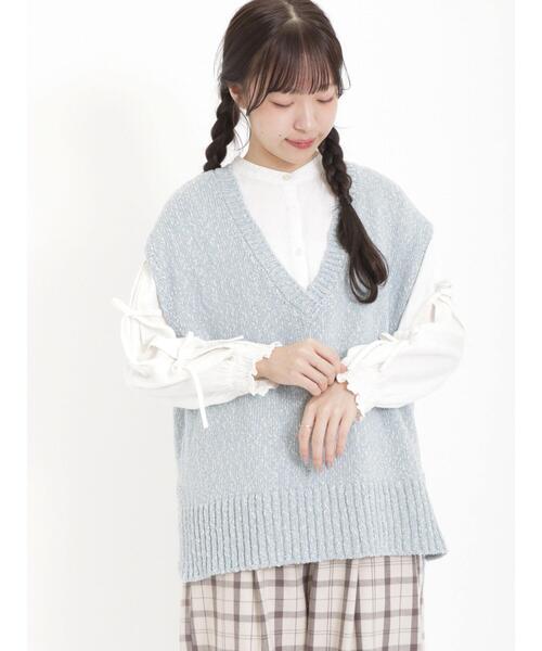 Samansa Mos2（サマンサ モスモス）の「テープヤーンミックスベスト（ベスト・レディース・キナリ/ダークブラウン/サックスブルー/グリーン/ベージュ・F）」の19枚目の写真