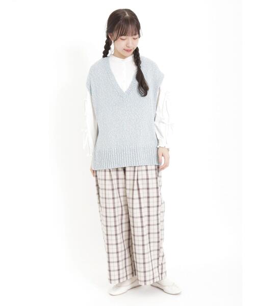 Samansa Mos2（サマンサ モスモス）の「テープヤーンミックスベスト（ベスト・レディース・キナリ/ダークブラウン/サックスブルー/グリーン/ベージュ・F）」の21枚目の写真