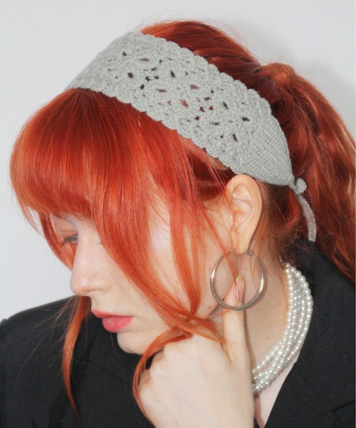 Port（ポート）の「レース 編み ニット ヘアバンド（ヘアバンド・レディース・グレー/ブラウン/アイボリー/パープル/オレンジ/ホワイト×イエロー・FREE）」の4枚目の写真