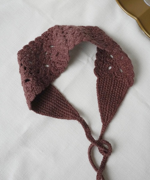 Port（ポート）の「レース 編み ニット ヘアバンド（ヘアバンド・レディース・グレー/ブラウン/アイボリー/パープル/オレンジ/ホワイト×イエロー・FREE）」の8枚目の写真