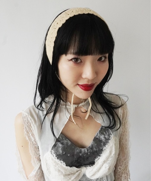 Port（ポート）の「レース 編み ニット ヘアバンド（ヘアバンド・レディース・グレー/ブラウン/アイボリー/パープル/オレンジ/ホワイト×イエロー・FREE）」の12枚目の写真