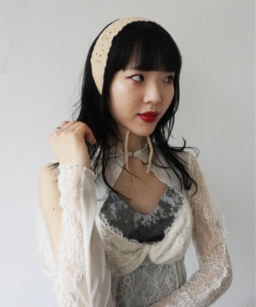 Port（ポート）の「レース 編み ニット ヘアバンド（ヘアバンド・レディース・グレー/ブラウン/アイボリー/パープル/オレンジ/ホワイト×イエロー・FREE）」の13枚目の写真