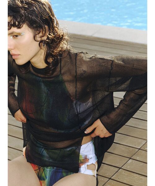 UN3D.（アンスリード）の「SHEER KT TOP / シアーニットトップ（ニット/セーター・レディース・ライム/ホワイト/ブラック/グレー・38/36）」の6枚目の写真