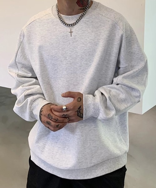 NOWLE】ポリエステル 無地 シンプル クルーネック トレーナー