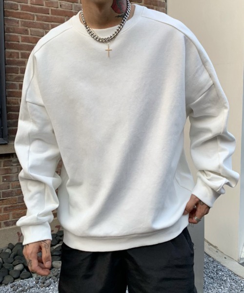 NOWLE】ポリエステル 無地 シンプル クルーネック トレーナー