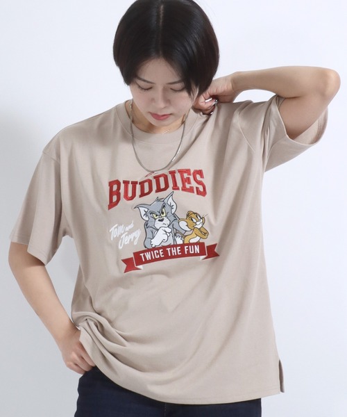 Tom&Jerry(トムアンドジェリー)の「TOM&JERRY(トムとジェリー)刺繍・バックプリント・サガラ刺繍ビッグシルエット キャラクター半袖Tシャツ メンズ レディース(Tシャツ/カットソー・レディース・アクア/グレー/クリーム/グリーン/ホワイト系その他/ブラック/ブルー/ダークグリーン/スミクロ/ベージュ/グリーン系その他/マスタード・L/M)」の6枚目の写真