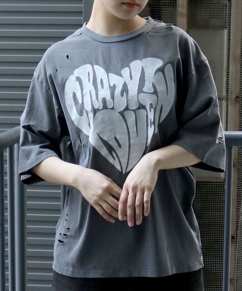 セール】Pigment hard wash ripped T/ピグメント ハード