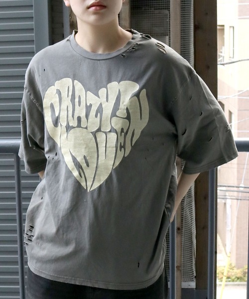セール】Pigment hard wash ripped T/ピグメント ハード