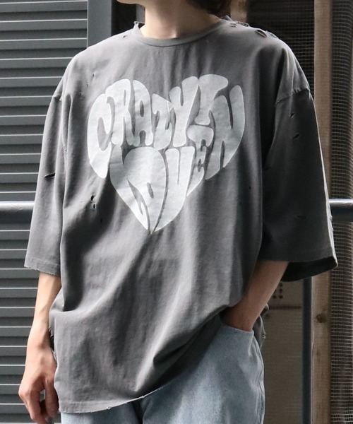 Pigment hard wash ripped T/ピグメント ハードウォッシュ ダメージ