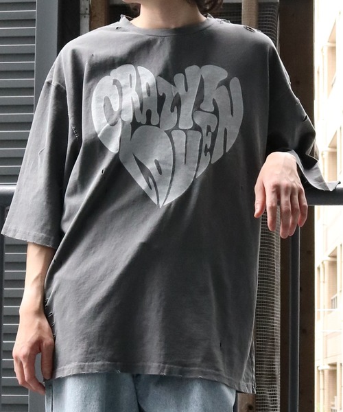 【 JEANS】★レッグウォッシュドエッセンシャルTシャツ☆ T-ADJUST-K8 T-shirt with brushstroke fading｜ブラック