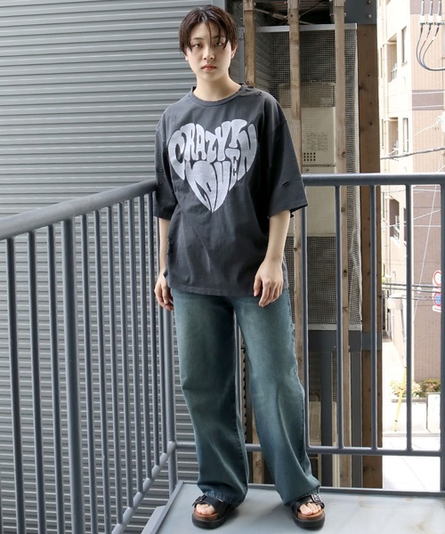 Starting Over（スターティングオーバー）の「Pigment hard wash ripped T/ピグメント ハードウォッシュ ダメージ加工 クルーネック半袖Tシャツ（Tシャツ/カットソー・メンズ・グレー/ブラック系その他/ブラック/グレー系その他/ブラウン系その他/ブラウン・M/L/XL）」の16枚目の写真
