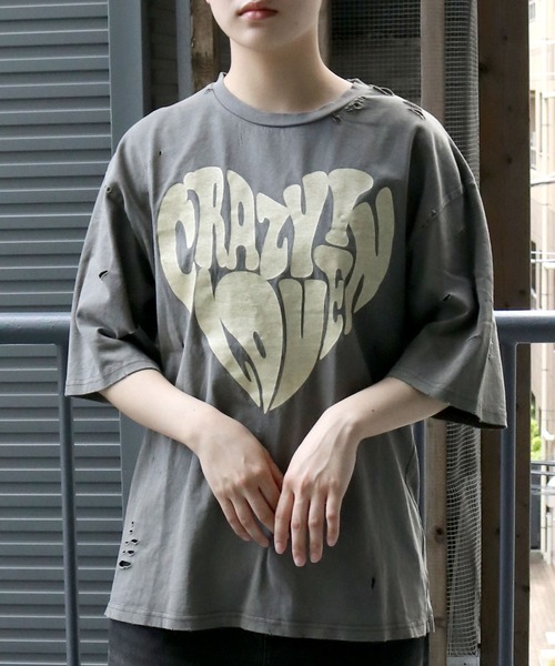 Starting Over（スターティングオーバー）の「Pigment hard wash ripped T/ピグメント ハードウォッシュ ダメージ加工 クルーネック半袖Tシャツ（Tシャツ/カットソー・メンズ・グレー/ブラック系その他/ブラック/グレー系その他/ブラウン系その他/ブラウン・M/L/XL）」の19枚目の写真