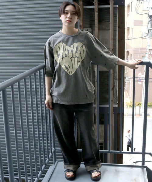 セール】Pigment hard wash ripped T/ピグメント ハード