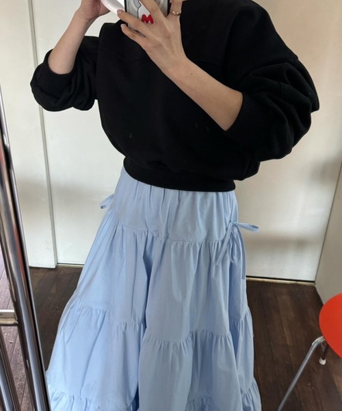 Nia(ニア)の「Nia(ニア)/キリカエ リボン ロングスカート(スカート・レディース・ホワイト/ブルー・FREE)」の7枚目の写真