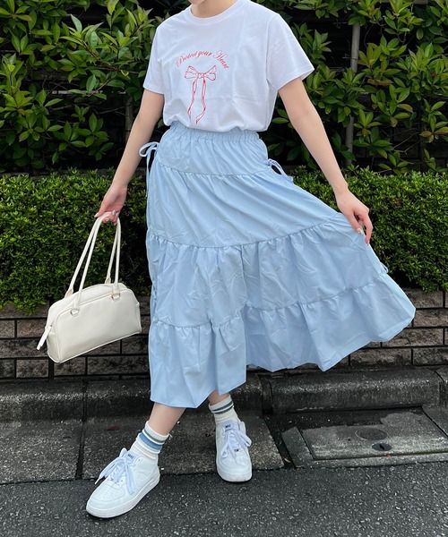 Nia(ニア)の「Nia(ニア)/キリカエ リボン ロングスカート(スカート・レディース・ホワイト/ブルー・FREE)」の14枚目の写真