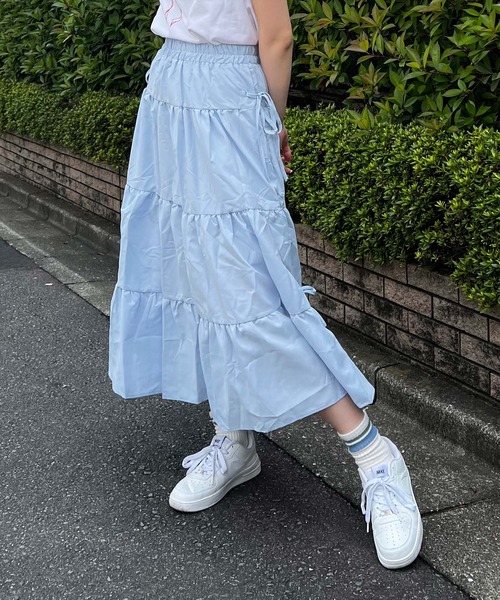 Nia(ニア)の「Nia(ニア)/キリカエ リボン ロングスカート(スカート・レディース・ホワイト/ブルー・FREE)」の15枚目の写真