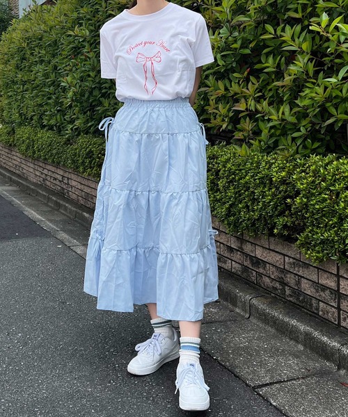 Nia(ニア)の「Nia(ニア)/キリカエ リボン ロングスカート(スカート・レディース・ホワイト/ブルー・FREE)」の16枚目の写真