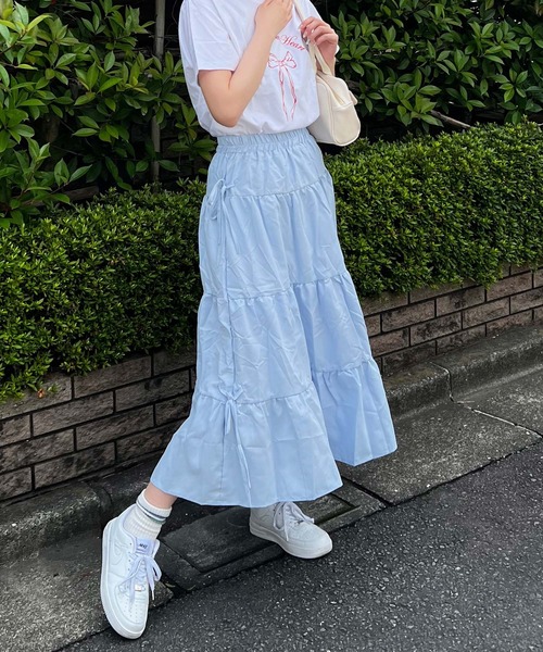 Nia(ニア)の「Nia(ニア)/キリカエ リボン ロングスカート(スカート・レディース・ホワイト/ブルー・FREE)」の17枚目の写真