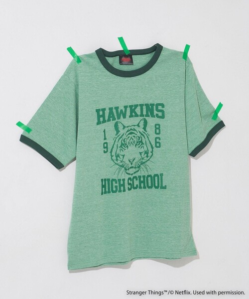 FREAK'S STORE(フリークスストア)の「Stranger Things Ringer Short Sleeve T-shirt/ストレンジャーシングス リンガーショートスリーブTシャツ(Tシャツ/カットソー・レディース・ピンク/グリーン/ホワイト/オフホワイト・フリ-)」の3枚目の写真