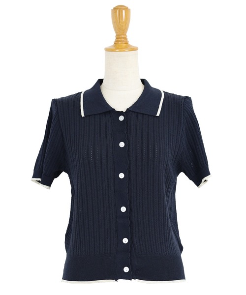 BLUEEAST（ブルーイースト）の「すかし編みポロ襟ニット（ニット/セーター・レディース・ネイビー/イエロー/アイボリー・MEDIUM）」の15枚目の写真