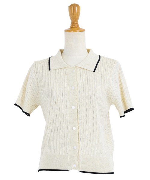 BLUEEAST（ブルーイースト）の「すかし編みポロ襟ニット（ニット/セーター・レディース・ネイビー/イエロー/アイボリー・MEDIUM）」の16枚目の写真