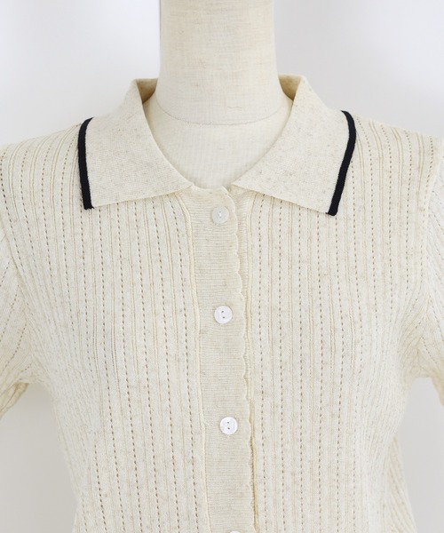 BLUEEAST（ブルーイースト）の「すかし編みポロ襟ニット（ニット/セーター・レディース・ネイビー/イエロー/アイボリー・MEDIUM）」の17枚目の写真