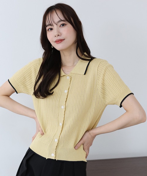 BLUEEAST（ブルーイースト）の「すかし編みポロ襟ニット（ニット/セーター・レディース・ネイビー/イエロー/アイボリー・MEDIUM）」の21枚目の写真