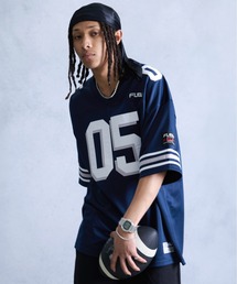 FUBU | FUBU フブ ブランド ロゴ ナンバー ワッペン 刺繍 アメカジ 半袖 Vネック ゲームシャツ フットボールシャツ(Tシャツ/カットソー)